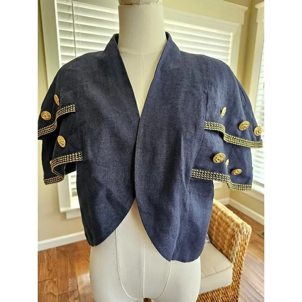 Vintage Charmade 100% Linen Open Blazer Jacket Women's‎ Size 11/12 Coastal